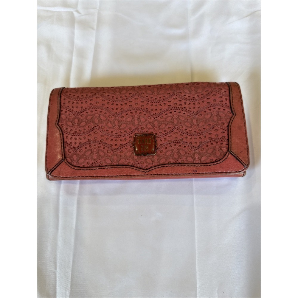 ANNA SUI long wallet Peach/mauve leather flap
